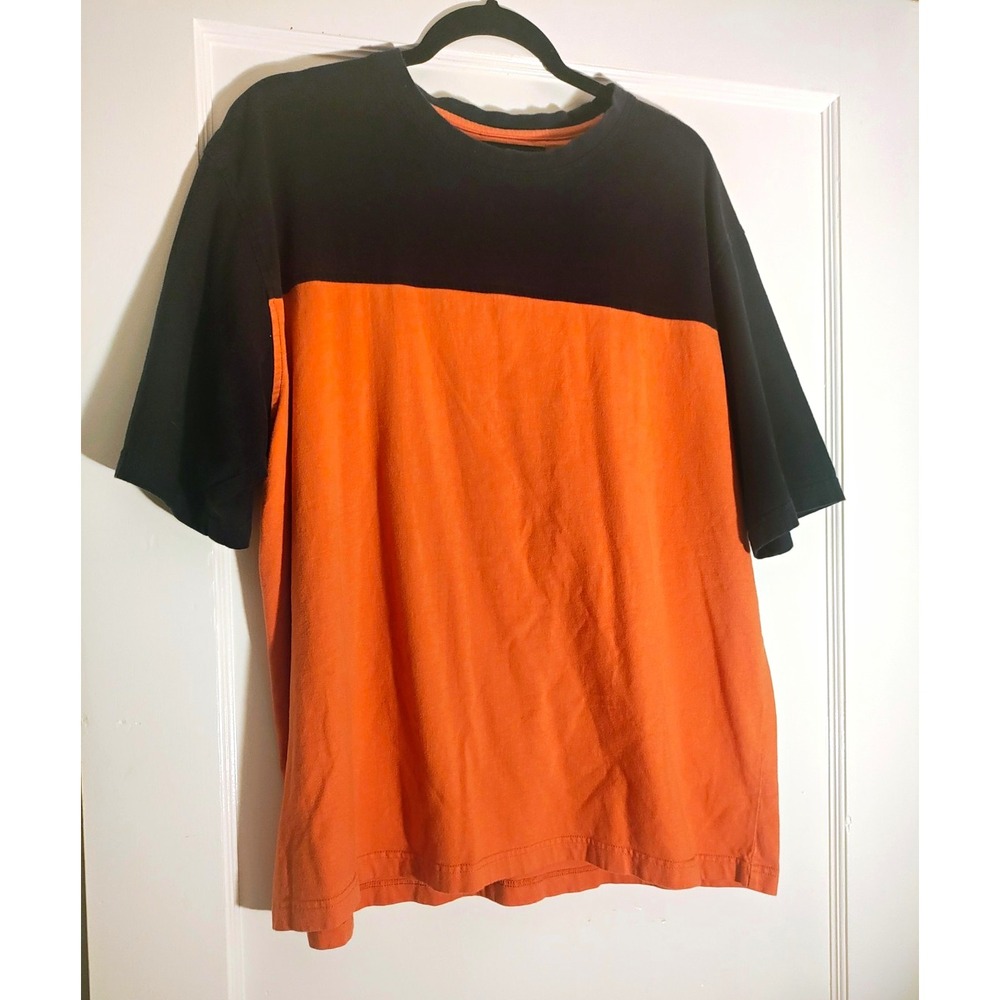 Census Sportswear Mens XL Orange Black Colorblock Crew Neck Short Sleeve Tee